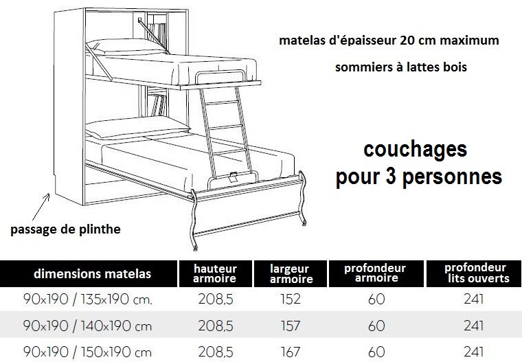 Meuble lits superposés escamotables verticaux gain de place avec