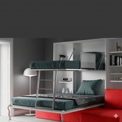 Lit superposé escamotable triple avec canapé