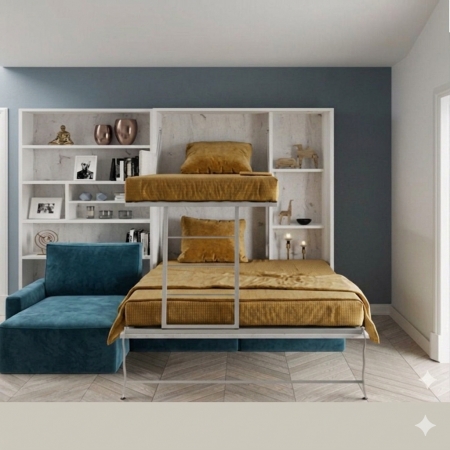 Armoire Lits superposés escamotables TRIPLE AVEC CANAPE D'ANGLE pour optimiser l'espace à petit prix dans le Var à la Seyne